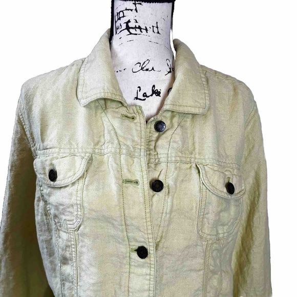 J Jill 100% Linen Jacket Womens Large Lime Green Button Closure Lightweight - Picture 2 of 13